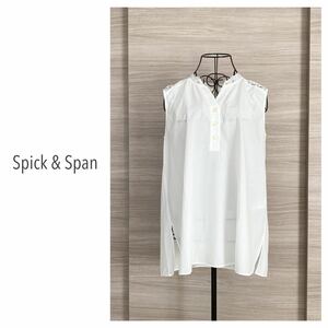 上品レースブラウス◇Spick & Span スピックアンドスパン　スタンドレーススリーブレス　抜け感　キーネック　ボタン　ホワイト　