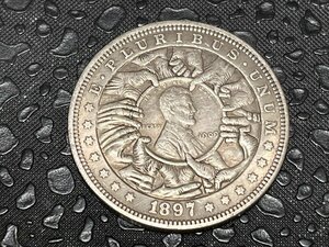 モルガン 硬貨 コイン 1ドル銀貨 レプリカ エングレービング 1897年 リンカーン 彫刻 彫金 バイカー インディアン ウエスタン お守り