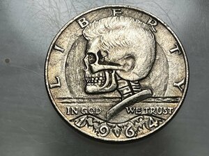 ケネディ ハーフダラー 硬貨コイン 1/2ドル銀貨 レプリカ エングレービング 1964年 スカル ドクロ ケネディー彫刻彫金ペンダントジュエリー