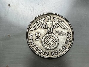 レプリカ ドイツ第三帝国 2ライヒスマルク硬貨 コイン銀貨 1938年 飾り ペンダント ジュエリーお守りなどに ポールフォンヒンデンブルグ