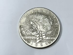 ピースダラー 硬貨 コイン 1ドル銀貨 レプリカ エングレービング 1922年 スカル 彫刻 彫金 飾り ペンダント ジュエリーお守りなどに