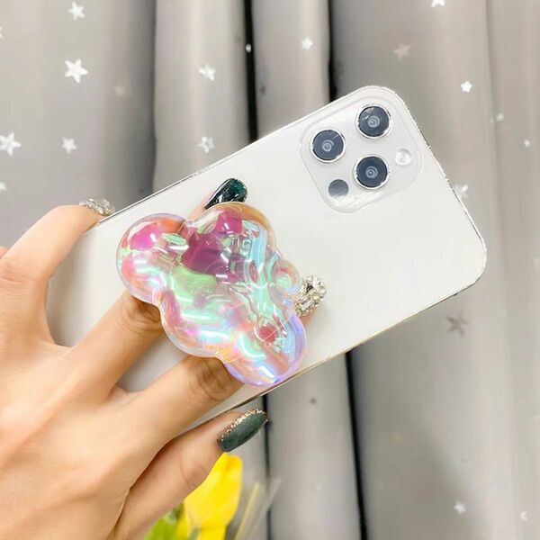 【新品】韓国 オーロラ kumo くも 雲 立体 スマホグリップ ホールドリング スマホスタンド