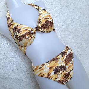  anonymity delivery * beautiful goods made in Japan resort pattern lemon pad go in halter-neck bikini swimsuit Brown 9Mo