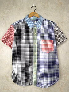  Fellows k Lazy pattern shirt * men's S size / silver chewing gum check / short sleeves / cotton / American Casual /Pherrow's