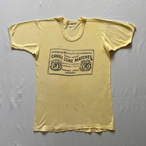 珍品 染み込みプリント 良デザイン アンティーク ANTIQUE ビンテージ VINTAGE パナマ運河 50's60's70's 半袖Tシャツ オリジナル Lサイズ