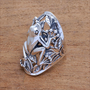 [RING] Vintage Silver Frog 葉っぱの上のカエル フロッグ デザイン ヴィンテージ シルバー リング 14号