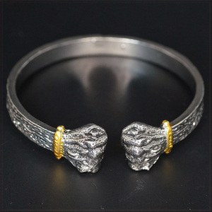 [BANGLE] Vintage Silver & Gold ダブル フィスト パワー 拳骨 ゲンコツ にぎりこぶし ヴィンテージ シルバー オープン C形 バングル