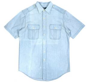 1990s Polo Ralph Lauren S/S Cotton shirts M(大きめ) Light blue ポロラルフローレン コットン半袖シャツ エポレット オールド