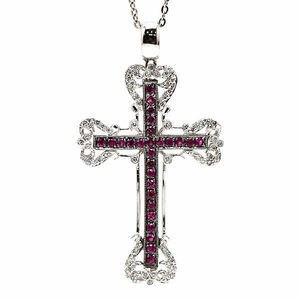 K18WG 10 character . pendant top ruby 0.50ct diamond 0.22ct 18 gold white gold Cross necklace charm 20579