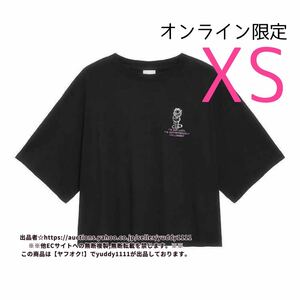 新品タグ付 GU ジーユー WOMEN クロップドT（5分袖）GARFIELD 1＋X ガーフィールド コラボ オンライン限定XS Tシャツ 半袖 黒 即決