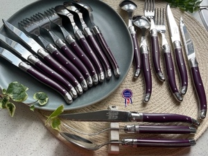 紫色18本Laguioleラギオールカトラリーナイフ６本＋フォーク６本＋スプーン６本JeanNeronフランス茄子色ディナーセットライヨール