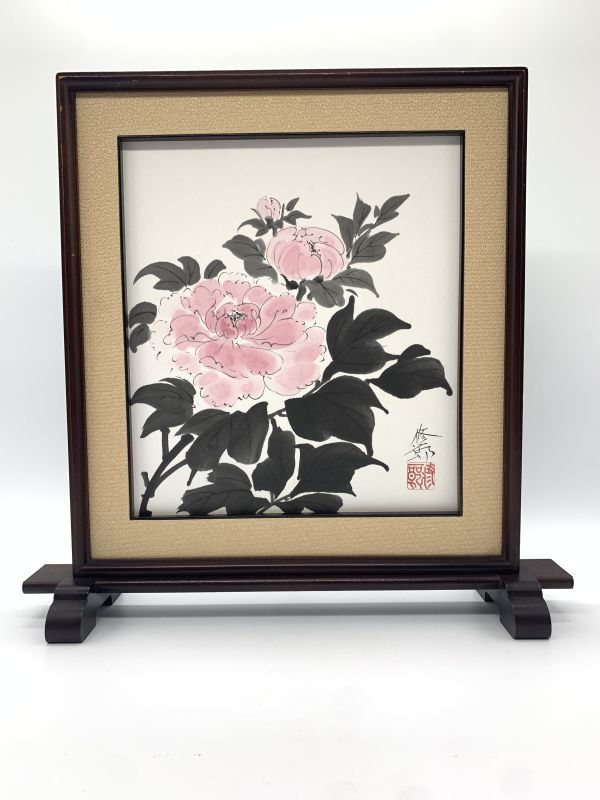 牡丹 浜屋修一郎真作色紙画置き額付 商品细节 雅虎拍卖