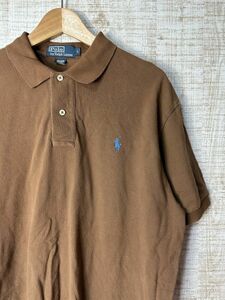 ☆US古着 POLO Ralph Lauren ラルフローレン ポロシャツ ポニーロゴ 刺繍 ブラウン茶【L】鹿の子　　　　　◆3934◆