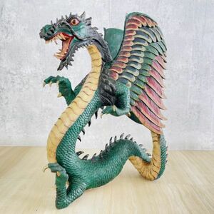 龍の置物 ドラゴン 高さ約39cm オブジェ インテリア 開運 木彫り 青龍 幸運 /54034