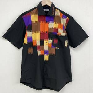 KANSAI UNIFORM 幾何学模様 ロゴ 刺繍 半袖シャツ ブラック Mサイズ カンサイユニフォーム 山本寛斎 YAMAMOTO VINTAGE archive 3060235