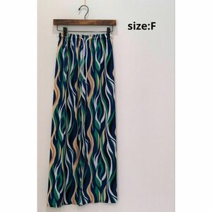  wave design pleat pants total pattern F lady's pants blue green 