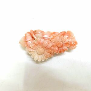 華彫刻 帯留め 珊瑚 赤/ピンク 約21.1g 和装小物