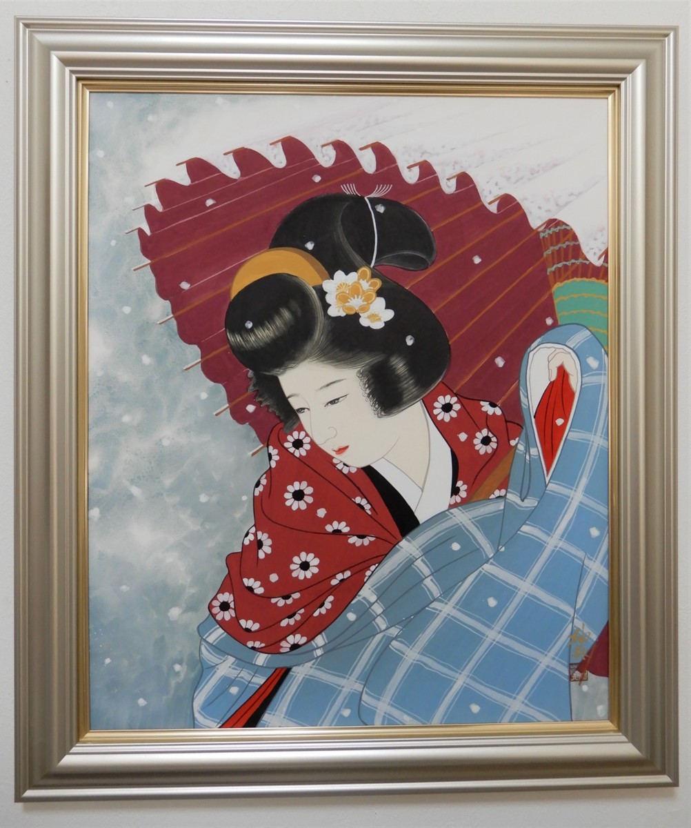 Questions welcome Yuuki Miyashita Blizzard Japanese painting F12 True work International Art Association Director Teacher: Toshiki Miyashita (under Ito Shinsui) [Free shipping], painting, Japanese painting, person, Bodhisattva