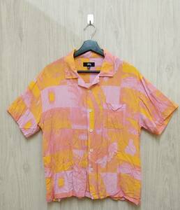 STUSSY/ Stussy / рубашка с коротким рукавом / общий рисунок искусственный шелк открытый цвет рубашка / гавайская рубашка / розовый × orange серия /M размер 