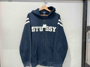 STUSSY 90s 紺タグ パーカー　ステューシー　90年代　ロゴ　ライン　エルボーパッチ