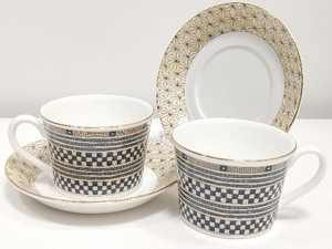 WEDGWOOD ウェッジウッド サムライ SAMURAI カップ&ソーサー 和柄 ベージュ ブルー ペア 2客セット 店舗受取可