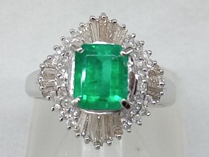 [ stone crack lack have ]Pt900 #14 natural diamond 0.54ct 7.3g natural emerald 1.08ct ring gem judgement document attaching 