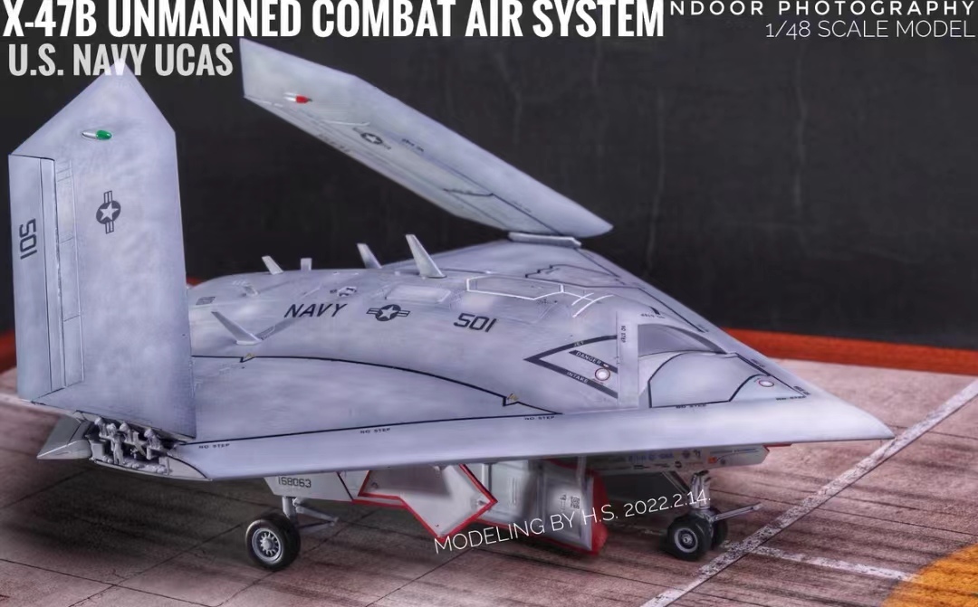 1/48 अमेरिकी नौसेना मानवरहित बमवर्षक X-47B चित्रित तैयार उत्पाद, प्लास्टिक मॉडल, हवाई जहाज, तैयार उत्पाद