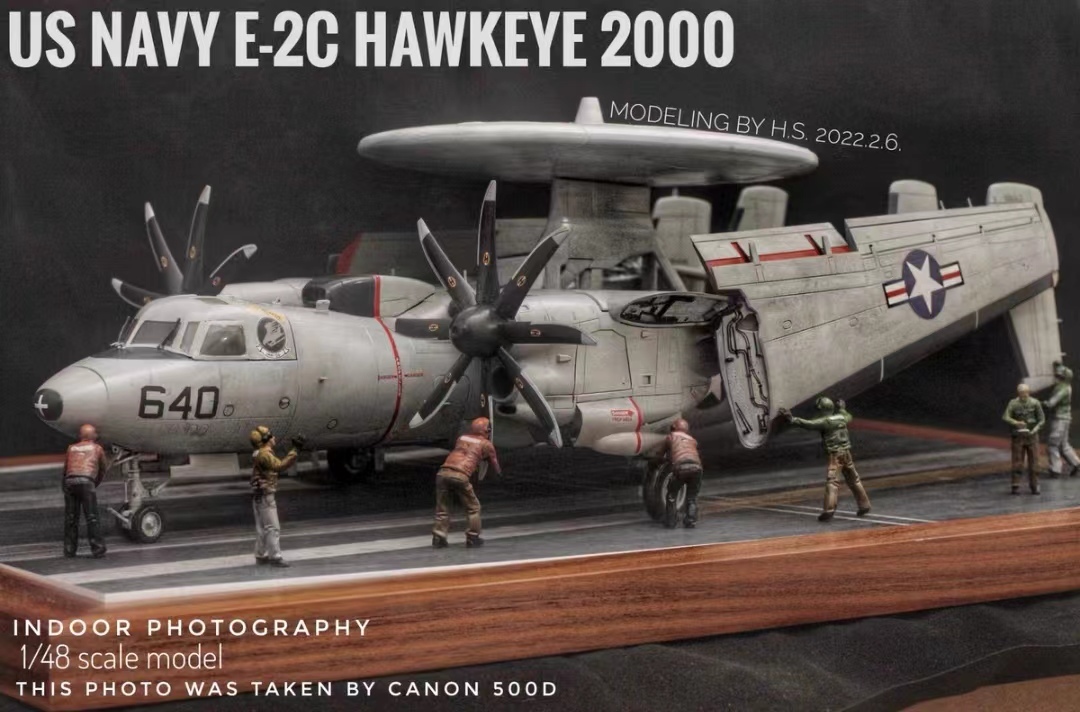 Американский самолет дальнего радиолокационного обнаружения E-2C Hawkeye в масштабе 1/48., окрашенное и готовое изделие, Пластиковые модели, самолет, Готовый продукт