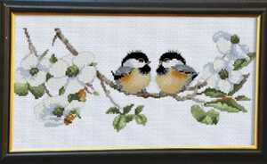 クロスステッチキット お花と小鳥 仲良し２匹 鳥 白い花 刺繍キット 初級
