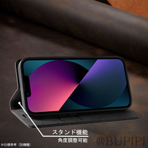 手帳型 スマホケース 高品質 レザー iphone 13pro 対応 本革調 ブラック カバー_画像4