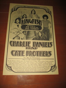 kingfish f. bob weir.. charlie daniels band cate brothers ビンテージコンサートポスター (VERY RARE!! 送料込み!!)