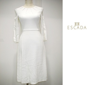 【新品・B品】ESCADA（エスカーダ） フォーマルワンピース 白ワンピース ドレス 豪華ワンピース ひざ丈ワンピ ※腕の裾部分にほつれあり