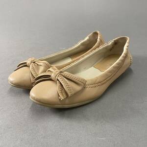 Gg3 GINZA kanematsu Ginza Kanematsu flat shoes ballet shoes leather ribbon 22cm beige lady's for women 