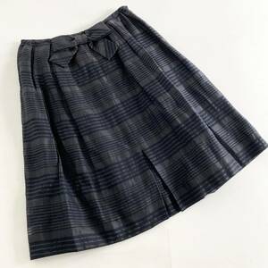 Ag31《美品》M'S GRACY エムズグレイシー ボーダーリボンリネンスカート サイズ38 ブラック レディース ボトムス 日本製 麻 linen skirt