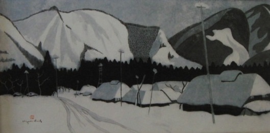 Kiyoshi Saito, Winter in Aizu, Magose, Hongo-cho, Ein seltenes gerahmtes Gemälde aus einem Kunstbuch, Kommt mit maßgeschneiderter Matte und brandneuem japanischen Rahmen, In guter Kondition, Kostenloser Versand, Malerei, Ölgemälde, Natur, Landschaftsmalerei