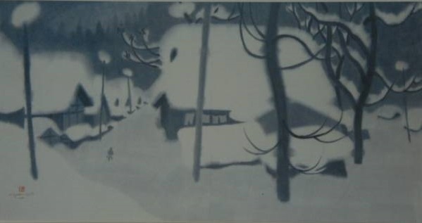 斋藤清, 会津的冬天, 一尾町, 珍稀艺术书籍中的画作装框, 配有定制垫子, 日本制造, 全新且带框。, 良好的条件, 免运费, 绘画, 油画, 自然, 山水画