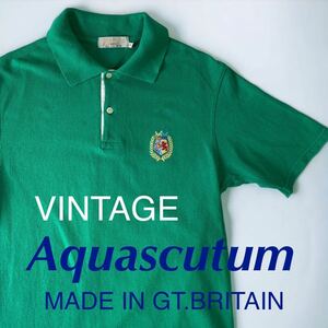 VINTAGE イギリス製 Aquascutum 鹿の子 ポロシャツ 半袖 ビンテージ アクアスキュータム クレスト刺繍 エンブレム 英国製 AQUASCUTUM