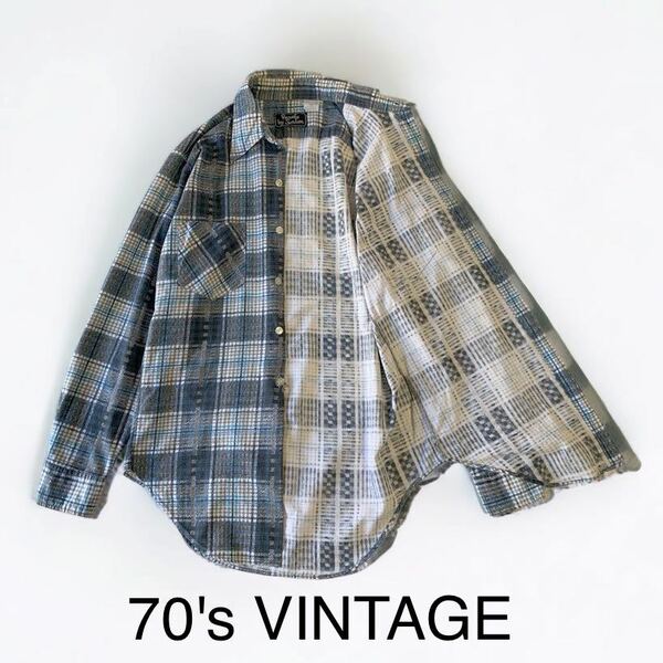 70's VINTAGE プリントネル ルーマニア製 ビンテージ フランネルシャツ チェックシャツ 輸入 古着 70年代 アメリカ購入 70s ヴィンテージ
