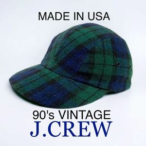 美品 希少 90's VINTAGE USA製 J.CREW ブラックウォッチ ウール CAP 帽子 キャップ j.crew J.Crew Jクルー　90年代 輸入 古着 アメリカ製
