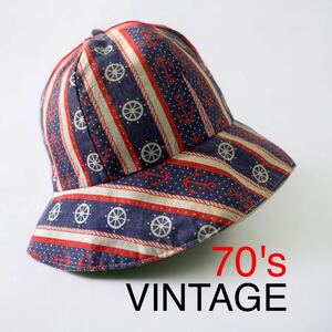 70's VINTAGE バケットハット 70年代 ビンテージ 帽子 HAT メトロハット 輸入 古着 マリンスタイル 星条旗カラー ヒッピー