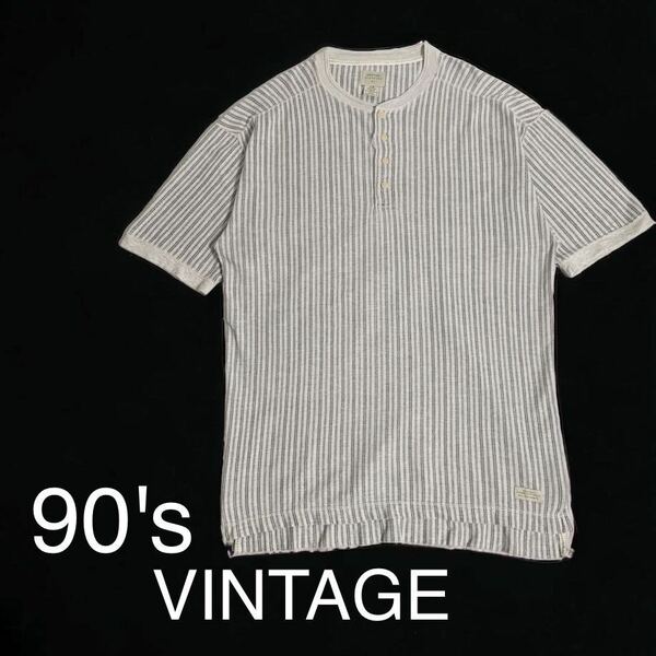 90's VINTAGE HAGGAR CLOTHING 半袖 Tシャツ ストライプ織り ヘンリーネック 90年代 ビッグシルエット ビンテージ 輸入 古着 アメリカ購入