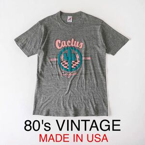 80's VINTAGE USA製 霜降りグレー ビンテージ Tシャツ　ARIZONA 発泡プリント グレー ピンク アメリカ製 輸入 古着 80年代 80s T shirts