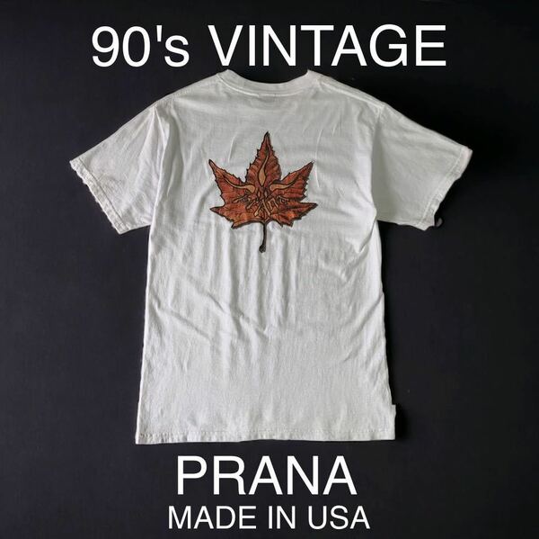 希少 90's VINTAGE USA製 PRANA prAna グラフィック Tシャツ リーフ アウトドア 90年代 ビンテージ オールドアウトドア 90s 輸入 古着