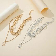 ★ オシャレ ダブル 錠 ネックレス ★ ペンダント チェーン 多層 レディース ジュエリー 錠モチーフ アクセサリー 銀 a2_画像9