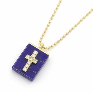  Ahkah here Cross lapis necklace K18YG diamond 10 character . pendant yellow gold used free shipping 