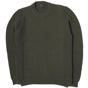 LANVIN ランバン イタリア製 エクストラファインウール ケーブル＆畦編み ミドルゲージクルーネックニット M OLIVE セーター g12096