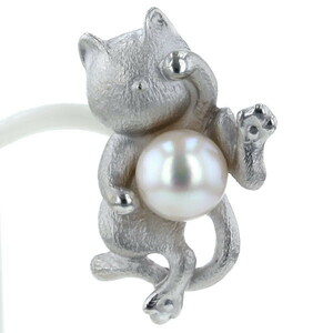 K14WG white gold tiepin brooch pearl pearl 7.0mm cat cat animal animal delustering [ new goods finish settled ][el][ used ]
