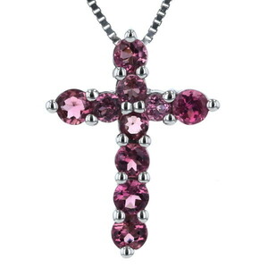 K14WG white gold necklace pink tourmaline round Cross 10 character . Venetian chain 40cm[ new goods finish settled ][af][ used ]