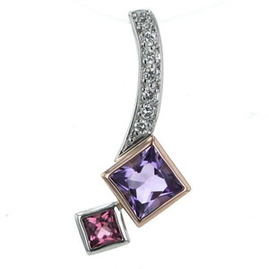 Pt900 K18YG platinum pink gold necklace top amethyst pink tourmaline diamond combination [ new goods finish settled ][af][ used ]