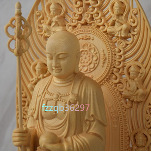 地蔵菩薩★ 木彫り 仏像 立像 仏教美術 置物 フィギュア 木彫 仏像